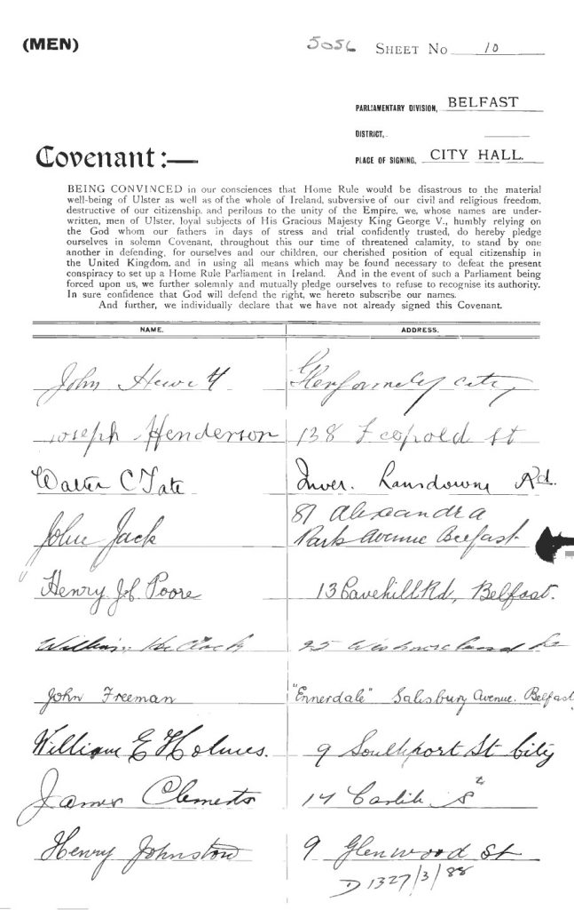 Ulster Covenant Signatures Henry J C Poore